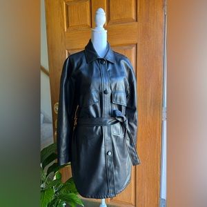 ZARA Faux leather trench jacket with front double welt pockets